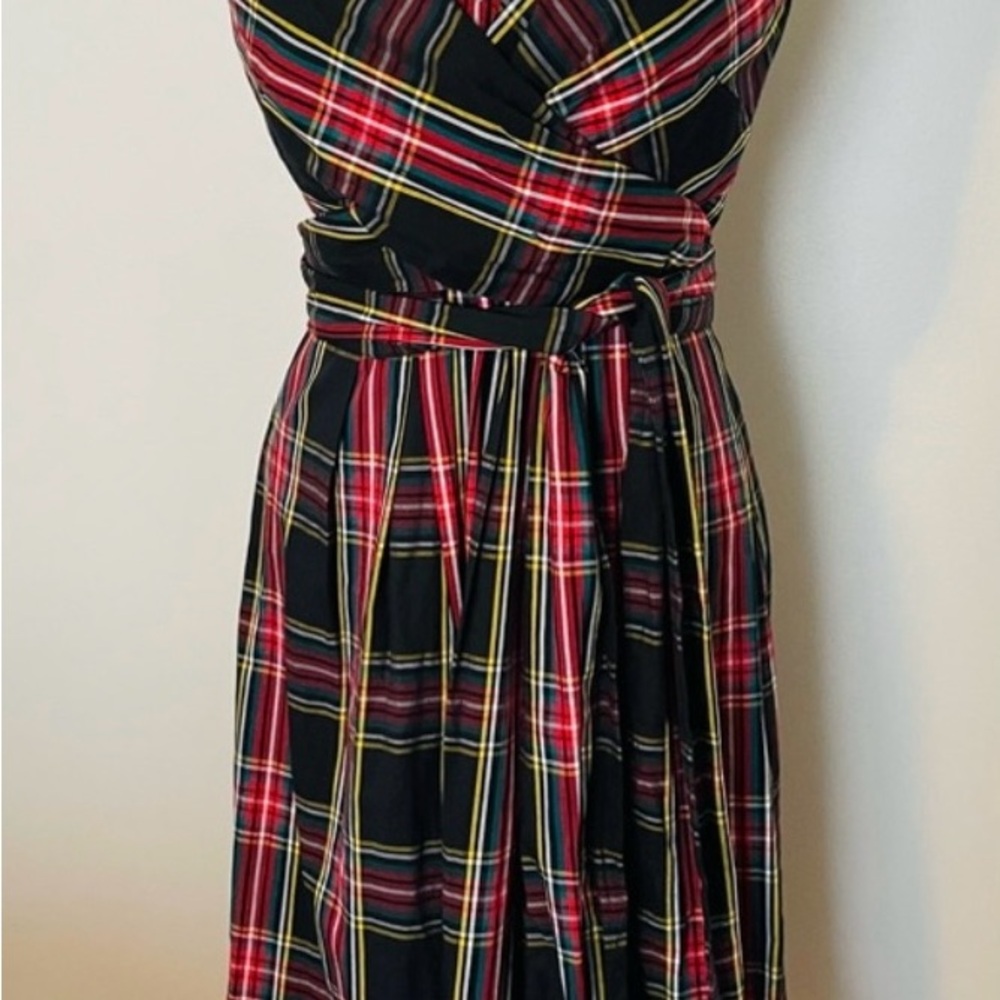 J. Crew V Neck Wrap Tartan Plaid Dress-6 - Picture 8 of 11